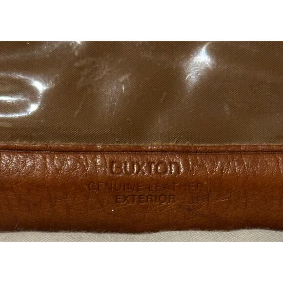 Buxton Brown Leather Fan Credit Card Holder one Zip Wallet Small Leather Preppy - Picture 2 of 6